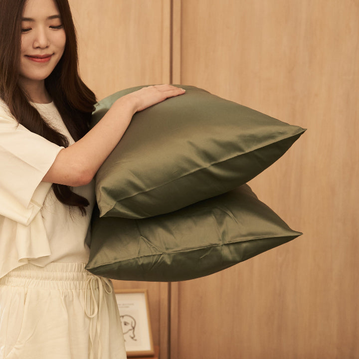 Giza egyptian cotton pillow cases in matsushima green by oak and sand. Probably the best rendition of how an egyptian cotton sheets should be made